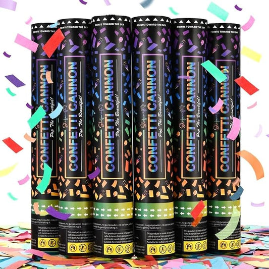 Confetti Poppers,6Pack Multicolor Confetti Cannon,12 Inch Party Poppers Confetti Shooters Launches 20-25FT for Birthday,Celebration,Wedding,Christmas,New Years Eve（6PACK）