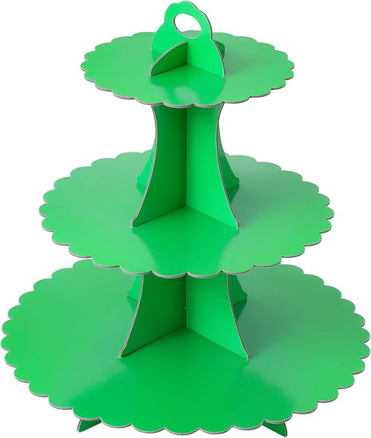 Soleebee 3-Tier Cupcake Stand, Cardboard Cupcake Tower, Dessert Cup Cake Stand Tower for Birthday Wedding Party Decoration, Cupcake Tier Stand 1 Set (Green)