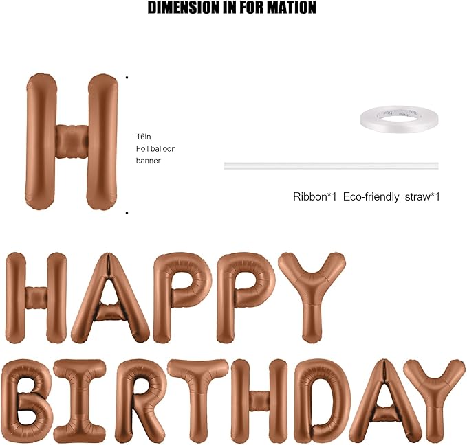 CANREVEL Happy Birthday Banner 13pcs 16 Inch Mylar Foil Letters Sign Balloons Birthday Party Decorations for Kids and Adults - 3D Chocolate