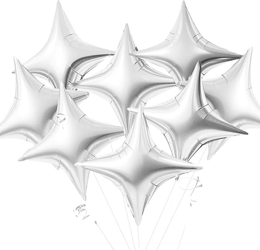 TONIFUL 20Pcs 26Inch Large Silver Four Pointed Star Shape Foil Balloons Big Silver Star Mylar Balloons for Birthday Wedding Baby Shower Anniversary Engagement Party Decorations Supplies