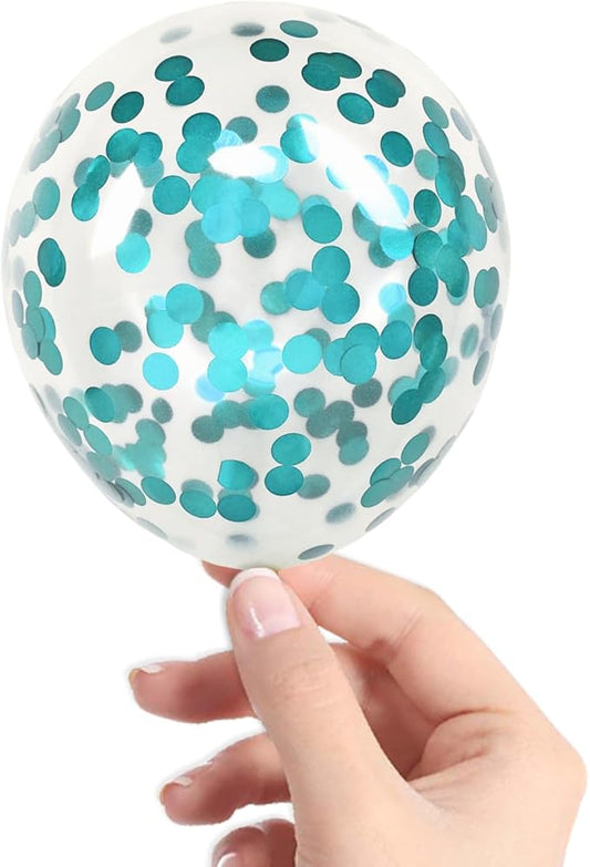 Teal Blue Confetti Balloons, 40 Pcs 5 Inch Clear Balloons with Confetti Inside for Birthday Party Graduation Engagement Cake Topper Decor Bridal Shower Baby Shower Decoration Supplies