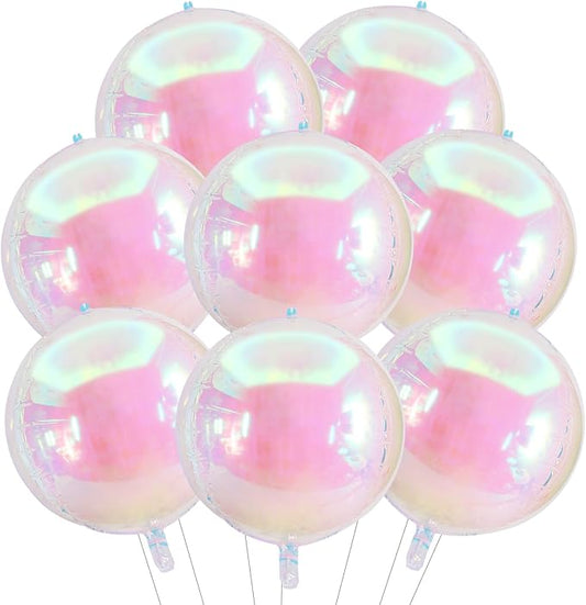 TONIFUL 8Pcs 22Inch Large Iridescent 4D Giant Round Foil Balloon 4D Metallic Mylar Sephere Balloons for Christmas New Year Birthday Party Graduation Wedding Bridal Shower Decoration Supplies