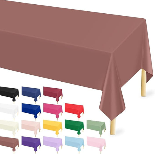 Mulbozy 12 Pcs Brown Plastic Tablecloth for Rectangle Table, 54 × 108 inches Disposable Brown Party Table Covers for Birthday, Anniversary, Wedding, Fine Dining, Graduation Party Decoration