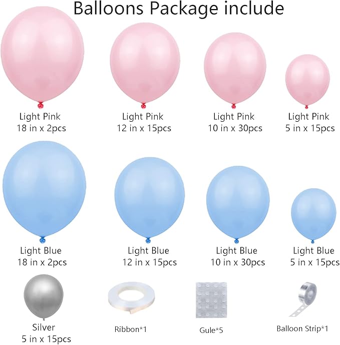 139pcs Gender Reveal Balloon Garland Arch Kit with Pink and Blue Balloons Silver Balloons for Boy or Girl Gender Reveal Decorations Birthday Party Baby Shower Celebration Wedding Anniversary (No Box)
