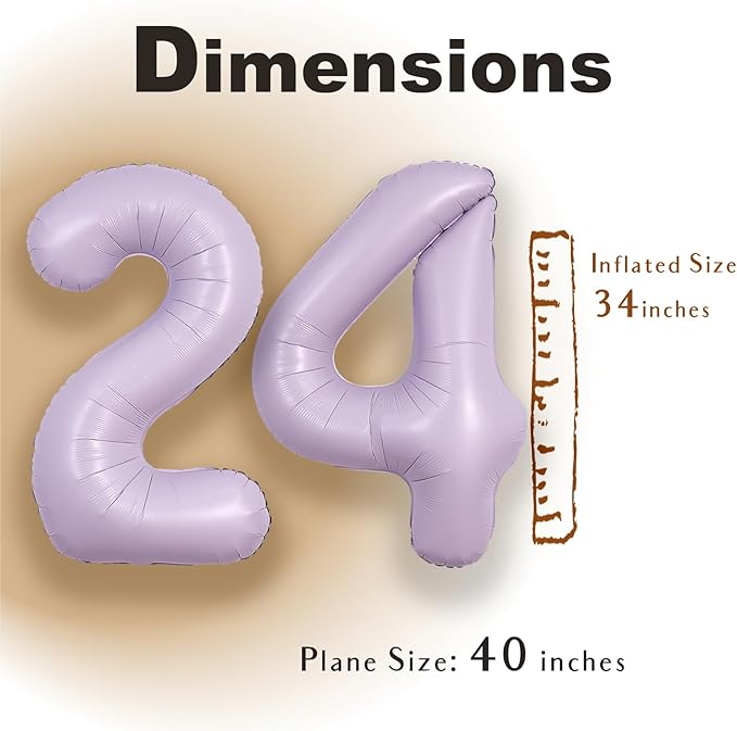 SUWEN 40 Inch Light Purple Large 24 Balloon Number Big Foil Helium Lavender Number Balloons Huge Mylar 0-9 Giant Jumbo Happy 24th Birthday Party Anniversary Decorations