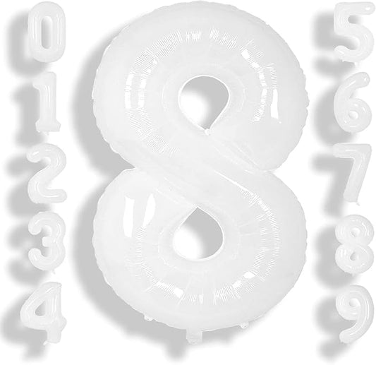SUWEN 40 Inch White Large 8 Balloon Number Big Foil Helium Number Balloons 0-9 Giant Jumbo Happy 8th Birthday Party Decorations for Boy or Girl Huge Mylar Anniversary Party Supplies