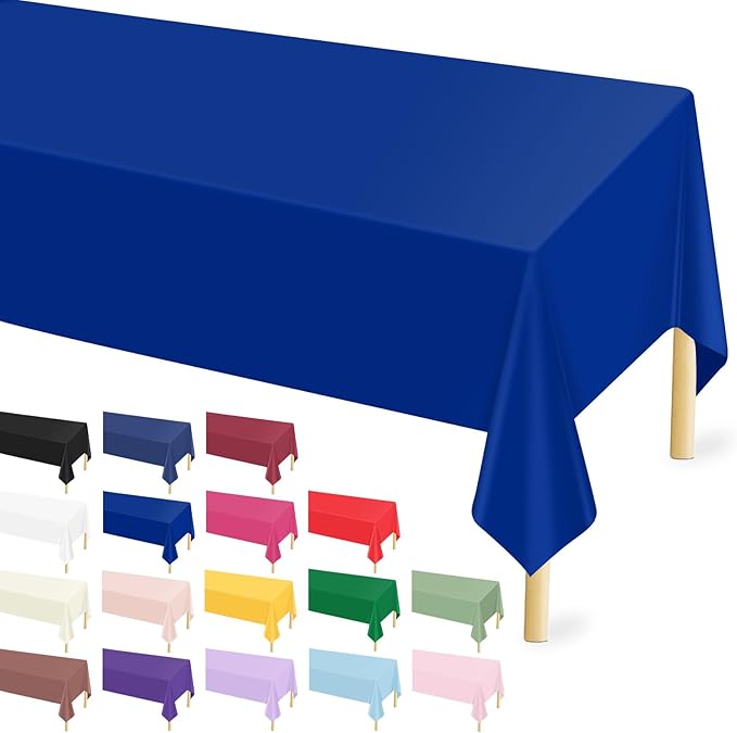 Mulbozy 12 Pcs Royal Blue Plastic Tablecloth for Rectangle Table, 54 × 108 inches Disposable Royal Blue Party Table Covers for Birthday, Anniversary, Wedding, Fine Dining, Graduation Party Decoration