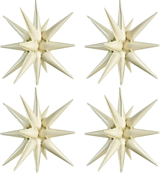 TONIFUL 4 Pcs 22inch 4D Cream White Explosion Star Mylar Balloons 14Point Star Balloons for Party Backdrop Christmas,New Year Birthday, Wedding Baby Shower Anniversary Photo Booth Supplies