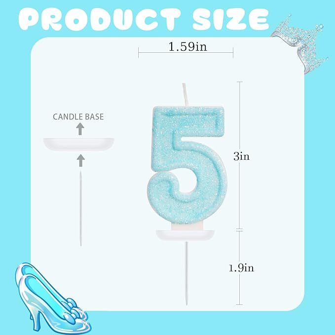 Blue Birthday Candles - Number 5 Candle for 5th Birthday Decorations Girl Boy, Sky Blue Cake Decorations Sweet Theme Party Supplies