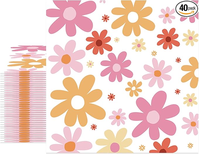 40Pcs Daisy Disposable Napkins Decorative, Paper Napkins Decorations for Baby Shower Birthday Cocktail Groovy Boho Theme Party 6.5x6.5 Inch