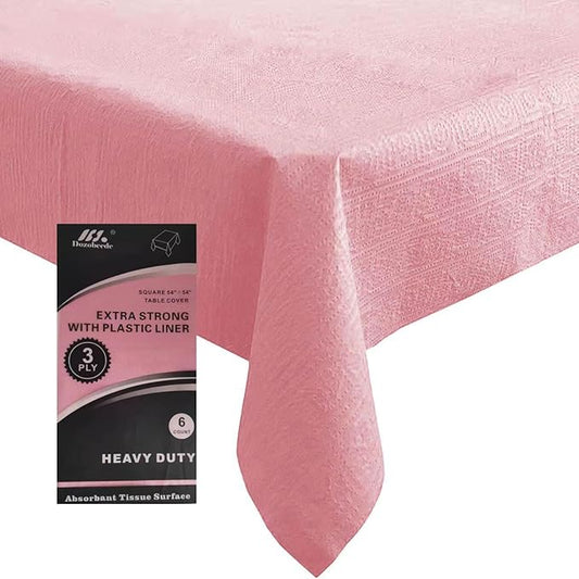 [6 Pack] Pink Square Tablecloths 54x54 Inch, Disposable Paper Table Cloth for Square and Round Tables, Waterproof 3-Ply Paper & Platic Table Cover for Party Valentine's Day Wedding