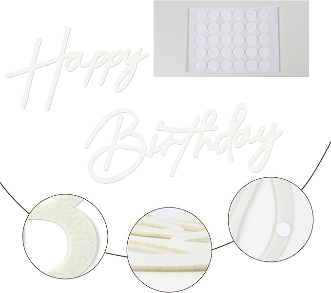 Happy Birthday Sign for Backdrop - Felt Happy Birthday Sign for Balloon Arch Birthday Party Balloon Arch Backdrop Decorations for Birthday Party Baby Shower - White