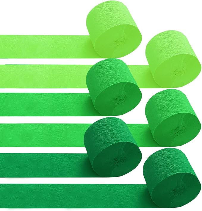 6 Rolls Green Crepe Paper Streamers for St. Patrick's Day Party Decorations-82ft Long and 1.8in Wide
