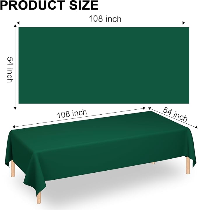 WNINK 4 Pack Dark Green Plastic Tablecloth Disposable Table Covers 54" x 108" Table Cloths for Bridal Shower Engagement Wedding Birthday Picnic Plastic Table Cloths for Parties