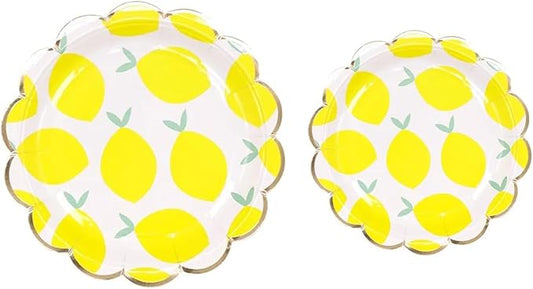 MaitianGuyou Disposable Party Plates,40-Pack 9 Inch Paper Plates & 40-Pack 7 Inch Dessert Plates for Birthday, Party, Retirement,Appetizer,Wedding Bridal Baby Shower(Lemon)