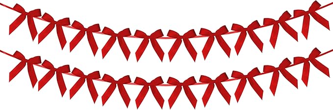 2pcs Red Bow Garland Banner - 8.3 Feet Coquette Ribbon Bow Decorations for Baby Shower, Birthday Party, Bridal Shower Decor (Red)