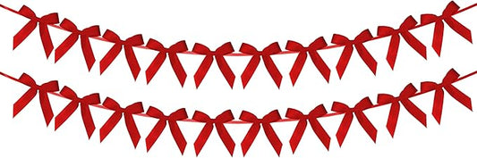 2pcs Red Bow Garland Banner - 8.3 Feet Coquette Ribbon Bow Decorations for Baby Shower, Birthday Party, Bridal Shower Decor (Red)