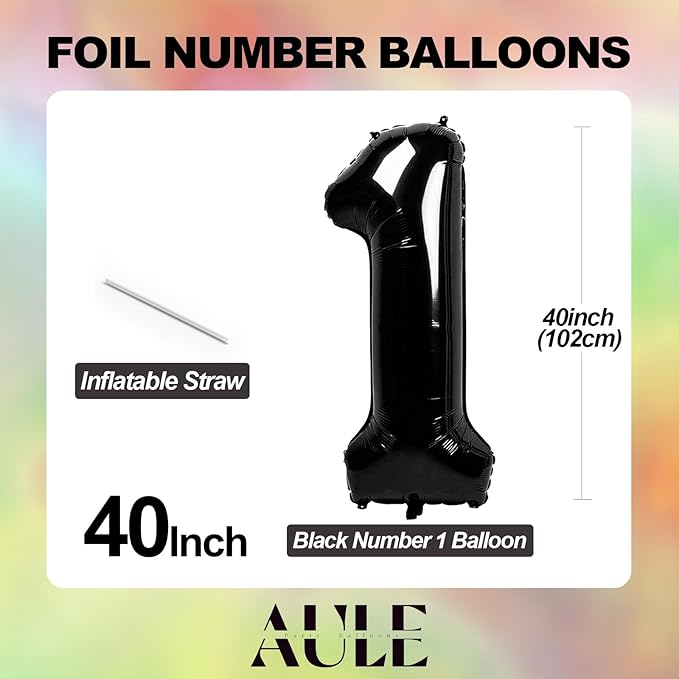 AULE 40 Inch Jumbo Black Foil Mylar Number Balloons for Boy Girl 16th Birthday Party Decorations 16 Years Old Anniversary Party Supplies
