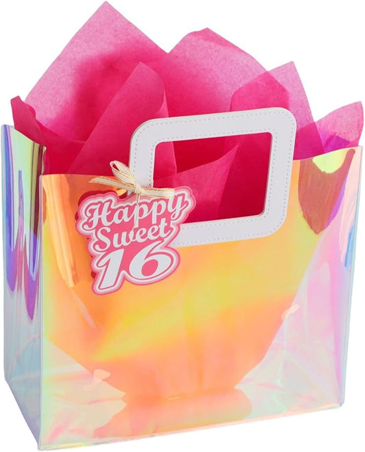 11'' Medium Sweet 16 Birthday Gift Bag with Tissue Paper and Gift Tag for Girls 16th Birthday