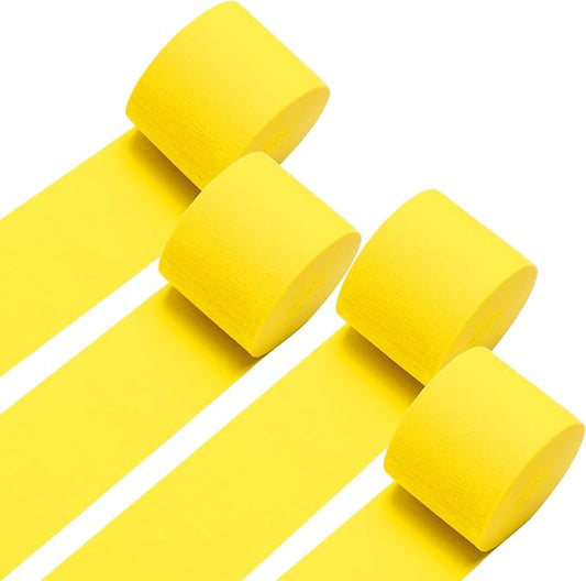 Yellow Crepe Paper Streamers 4 Rolls 328ft, Pack of Party Streamers for Party Decorations, Crepe Paper for Birthday, Baby Shower, Wedding Party Decorations (1.8 Inch x 82 Ft/Roll)