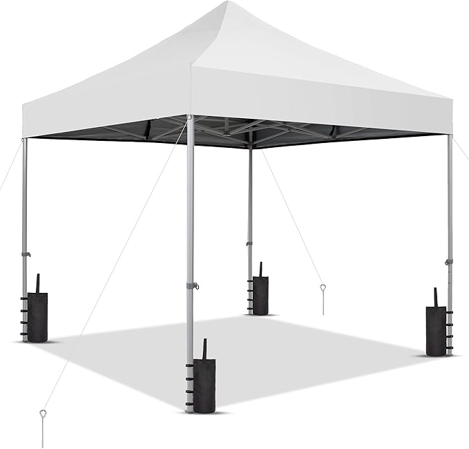 GDY 10x10 Ft Steeple Outdoor Pop Up Canopy Tent, Commercial Portable Instant Folding Gazebos, Hexagonal Tube Patio Canopies with Wheel Bag, White.