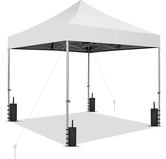 GDY 10x10 Ft Steeple Outdoor Pop Up Canopy Tent, Commercial Portable Instant Folding Gazebos, Hexagonal Tube Patio Canopies with Wheel Bag, White.