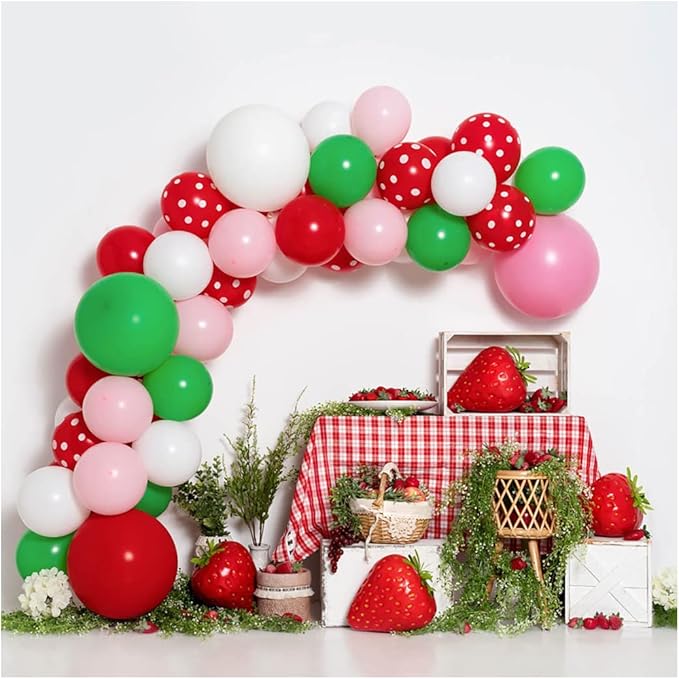Kate 10x10ft Spring Fresh Strawberry Shop Photography Backdrops Colorful Balloons Door Decor Children Happy Birthday Party Photo Background Video