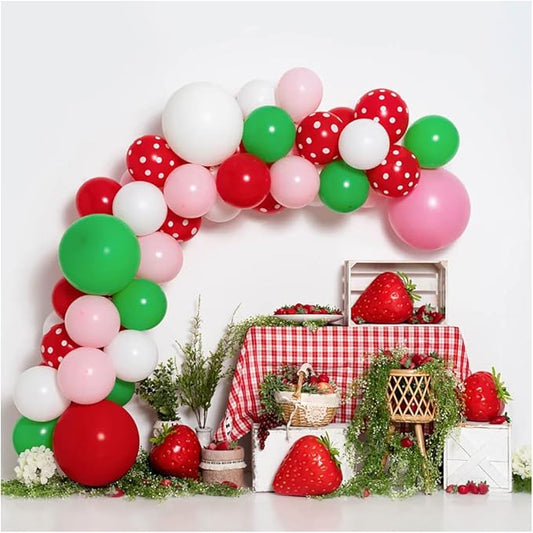 Kate 8x8ft Spring Fresh Strawberry Shop Photography Backdrops Colorful Balloons Door Decor Children Happy Birthday Party Photo Background Video