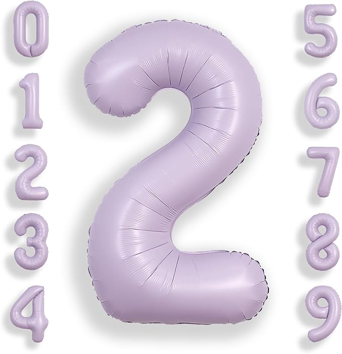 SUWEN 40 Inch Light Purple Large 2 Balloon Number Big Foil Helium Lavender Number Balloons Huge Mylar 0-9 Giant Jumbo Happy 2nd Birthday Party Anniversary Decorations