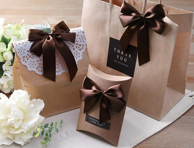 ITIsparkle 1" Inch Double Faced Satin Ribbon 50 Yards-Roll Set for Gift Wrapping Scrap Books Party Favor Hair Braids Baby Shower Decoration Floral Arrangement Craft Supplies, Brown Ribbon
