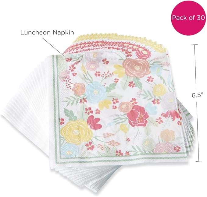 Kate Aspen 2 Ply Paper Party Napkins (Set of 30) Garden Blooms, Perfect for Weddings, Bridal Showers, Baby Showers, Birthdays