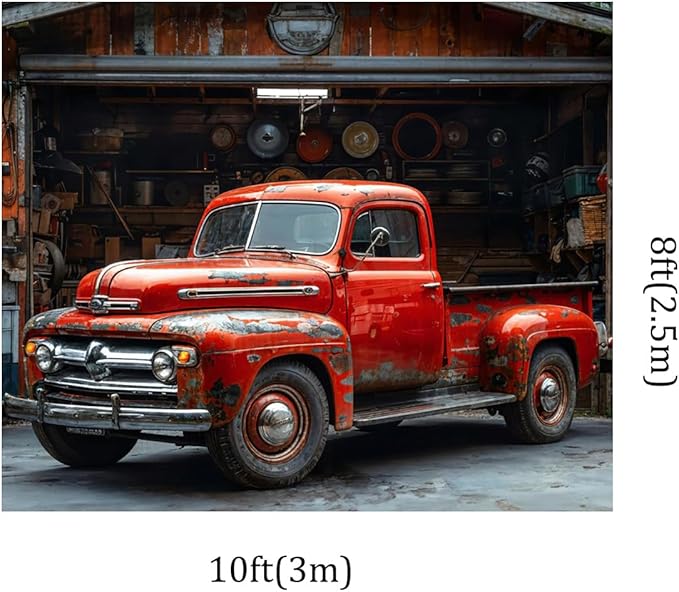 Kate 10x8ft Vintage Old Scrapped Pickup Trucks Photography Backdrops Car Repair Shop Photo Backgrounds Boy Birthday Party Background Video