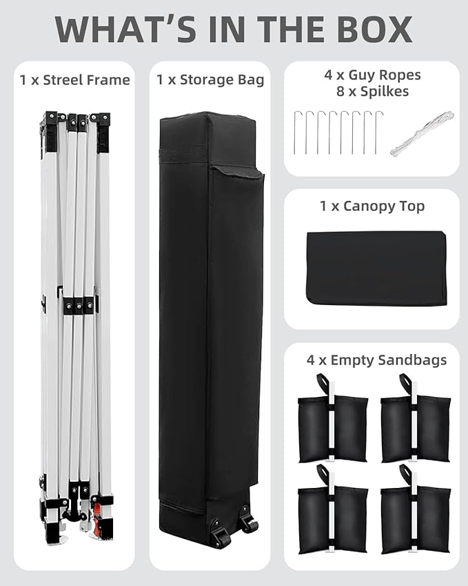 Garvee 10x10 Pop Up Canopy Tent, Instant Portable Commercial Canopy Tent,Easy Outdoor Sun Shade for Events, Parties, Camping, Black