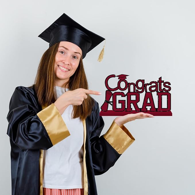 4Pcs Maroon and Black Graduation Decorations Class of 2026 Congrats Grad Wooden Table Centerpieces Grad Table Toppers Congratulate Tiered Tray Decor for 2026 Graduation Decorations