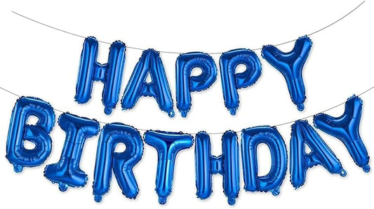 Happy Birthday Balloons Banner Blue 16 Inch Mylar Foil Letters
