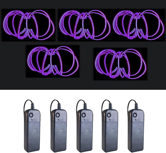 MaxLax EL Wire Purple 5-Pack, 9ft/2.75m Neon Light Wire with Noise Reduction and Battery Pack…