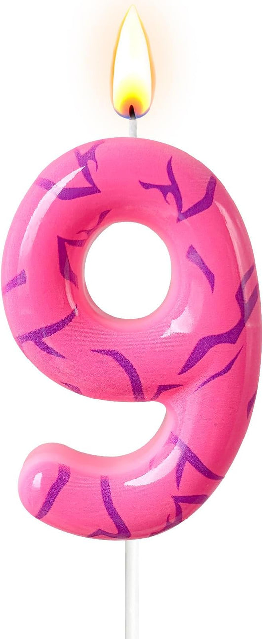 Number 9 Birthday Candle for Cake – Pink Gradient Number Candle with Mystic Rune Pattern, Decorative Cake Topper for Anniversary & Celebration