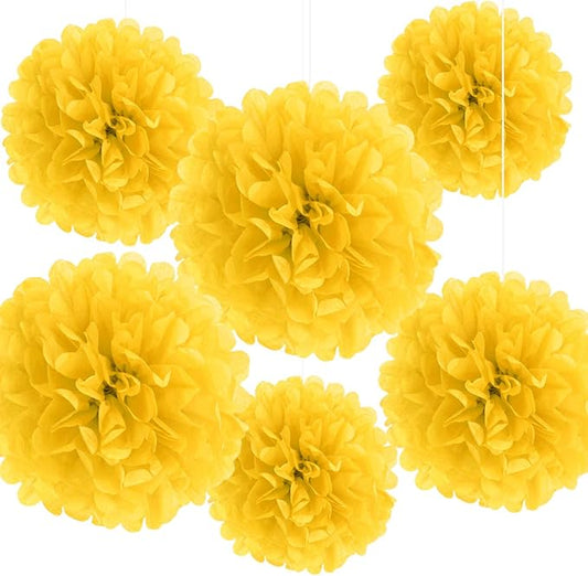 Binpeng Paper Pom Poms Hanging Paper Flower Ball Wedding Party Celebrations Decorations Outdoor Decoration Flowers Craft for Party Birthday Party (BIN-Yellow 6pk)