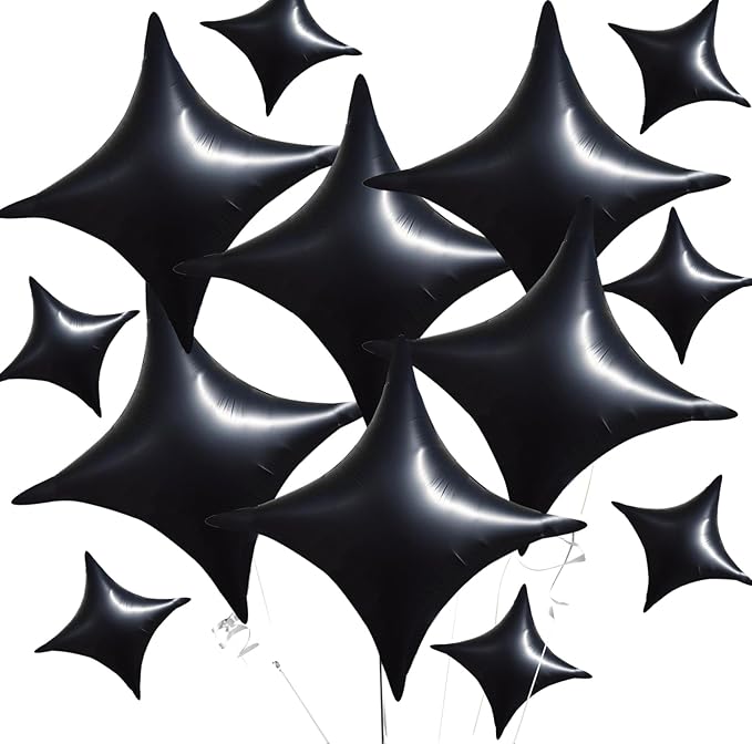 TONIFUL 30Pcs 26In&10In Star Balloons Black Four Pointed Foil Mini Star Mylar Balloons for New Year Halloween Chrismas Birthday Wedding Anniversary Engagement