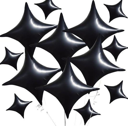 TONIFUL 30Pcs 26In&10In Star Balloons Black Four Pointed Foil Mini Star Mylar Balloons for New Year Halloween Chrismas Birthday Wedding Anniversary Engagement