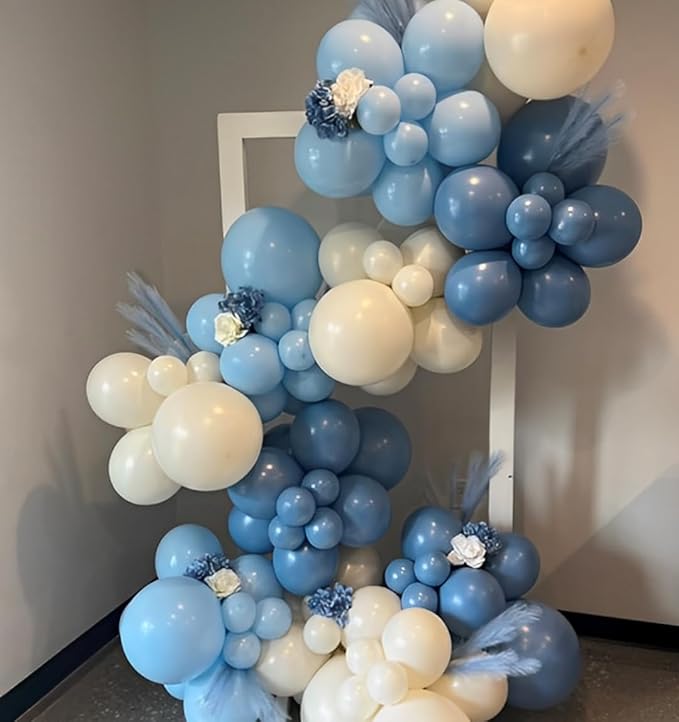 Dusty Blue Sand White Balloons, 50 Pcs 12 Inches Dusty Haze Light Blue White Sand Latex Balloon for Birthday Baby Show Bridal Party Decorations