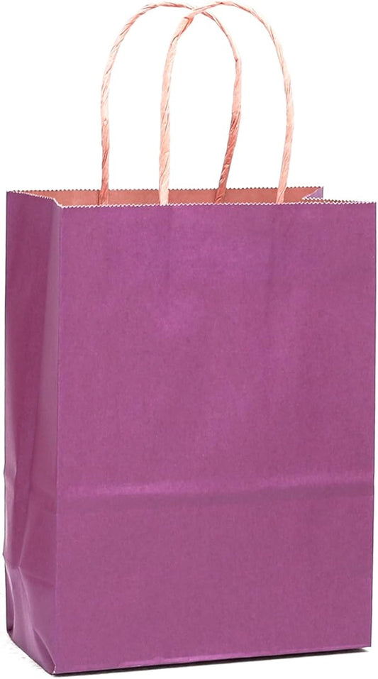 qiqee 32-Packs Purple Paper Paper Gift Bags with Handles Bulk 8.26"×6"×3.15" Small Size Gift Bags Multiple Uses（Small Size）