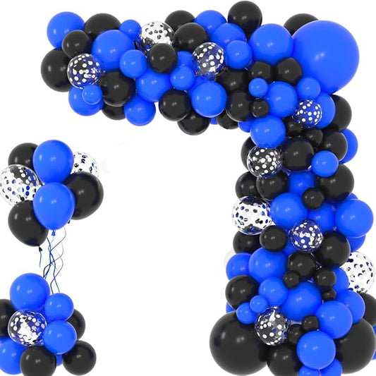 Blue and Black Balloon Garland Arch Kit - Royal Blue Black Balloons Silver Confetti Balloons for Boss theme Baby Shower Birthday Decorations 2025 Graduation Video Game Birthday Decorations
