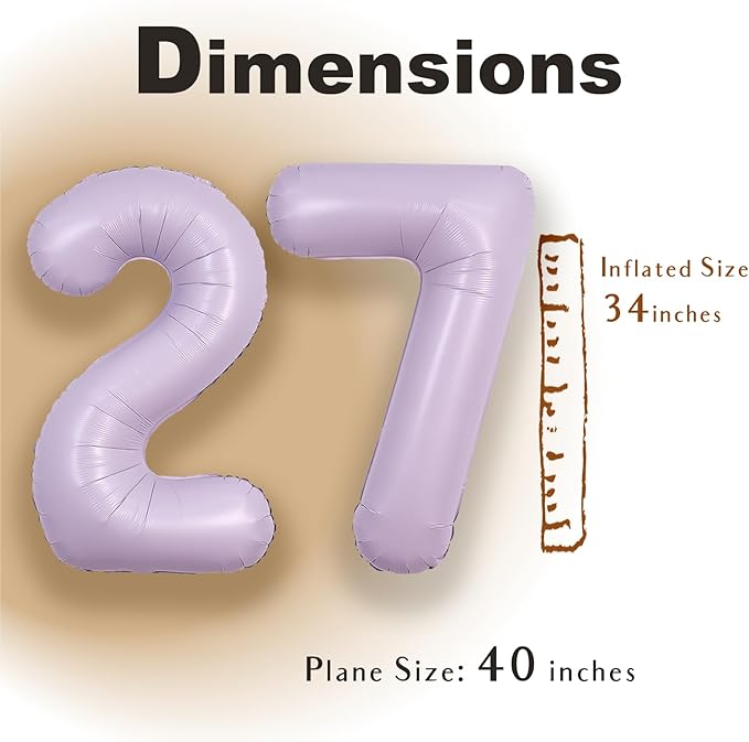 SUWEN 40 Inch Light Purple Large 27 Balloon Number Big Foil Helium Lavender Number Balloons Huge Mylar 0-9 Giant Jumbo Happy 27th Birthday Party Anniversary Decorations