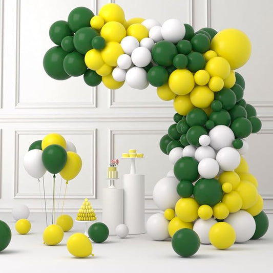 Retro Green Yellow White Balloon Garland Arch Kit, 122pcs Dark Green Yellow White Balloons for Birthday Wedding Graduation Baby Shower Anniversart Forest Jungle Tractor Soccer Party Decorations