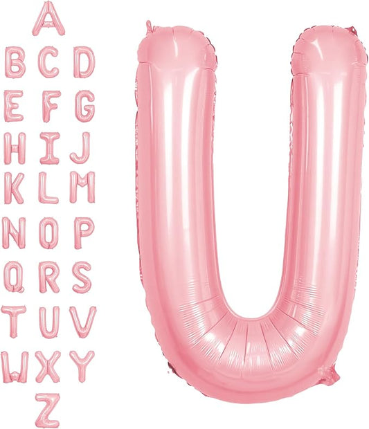 SUWEN 40 Inch Pink Large U Letter Balloons Big Foil Helium Letter Balloons A-Z Jumbo Mylar Happy Birthday Party Decorations for Girl Anniversary Party Supplies