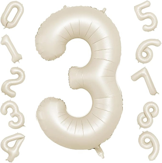 40 Inch Cream Number 3 Balloon, Beige Large 3rd Birthday Balloons, Digital 3 Cream White Giant 3 Foil Balloon Helium for Boys Girls 3rd Birthday Decorations Anniversary Baby Shower Party Supplies