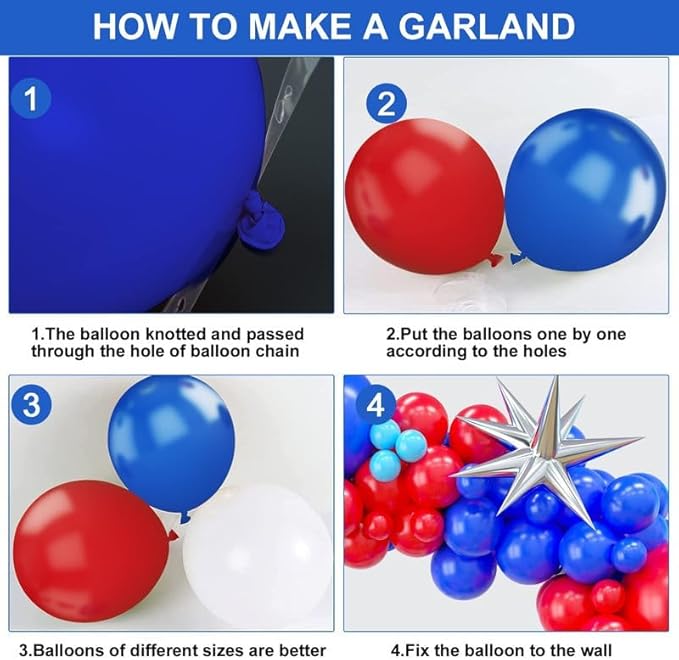 Red Blue Balloon Garland Kit, Red Blue Balloon Arch with Red and Dark Blue Balloons, Red and Blue Balloon Arch for Independence Day Graduation 4th of July Nautical Party Decorations