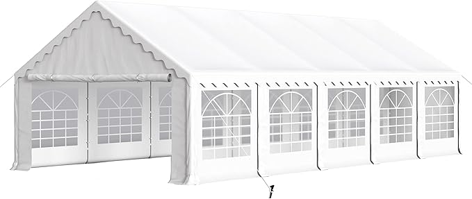 PHI VILLA 16x32 Outdoor Heavy Duty Party Tent, Large Party Canopy Wedding Event Tent with Removable Sidewalls & 4 Storage Bags for Patio Outdoor Garden Events, White