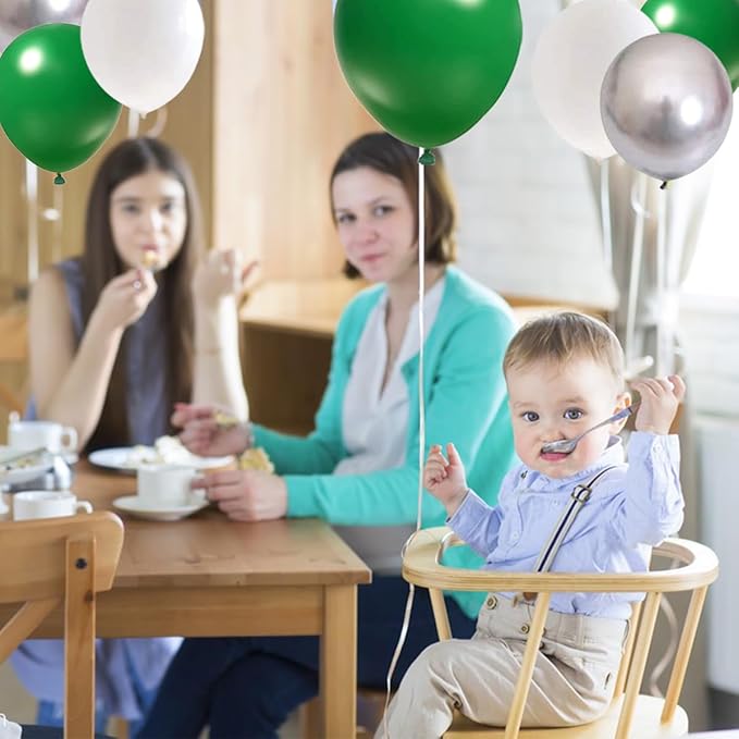 Dark Green White Silver Balloon Arch Garland Kit - Forest Green White Balloon Arch Metallic Silver Balloon for Wedding Engagement Graduation Retirement Birthday Party Decorations